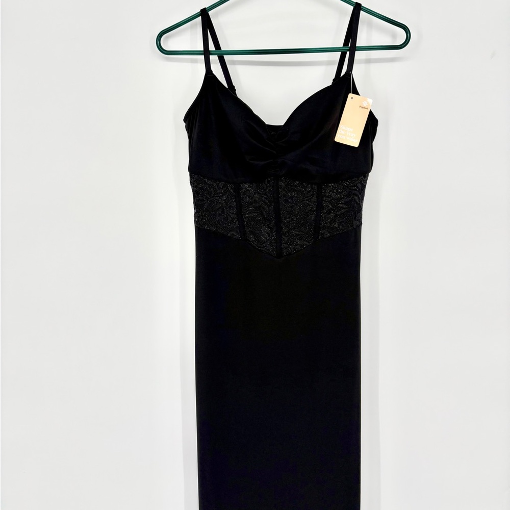 POPILUSH Shapewear Lace Inset Sculpting Mermaid Maxi Slip Dress - Picture 9 of 16